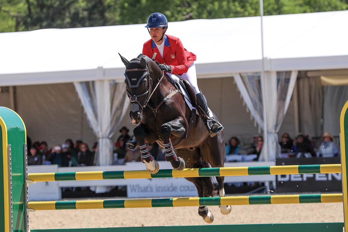 Tamie Smith aboard Mai Baum in show jumping at the 2023 Kentucky Three-Day Event.