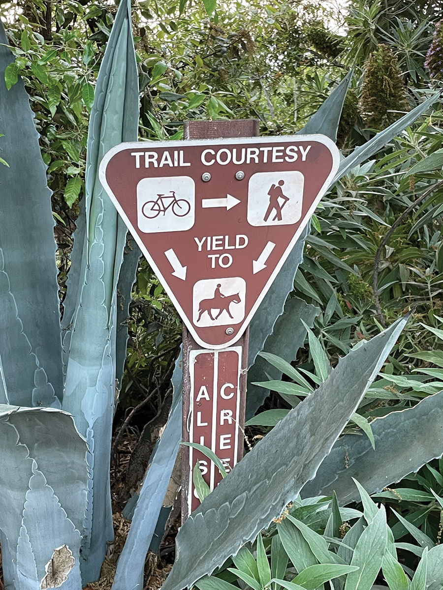 A sign for a multi-use trail, with one of the uses being riding horses