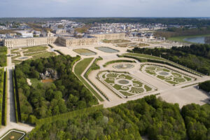 An aerial view of the Palace of Versailles, which will be the home to equestrian sports during the 2024 Paris Olympics