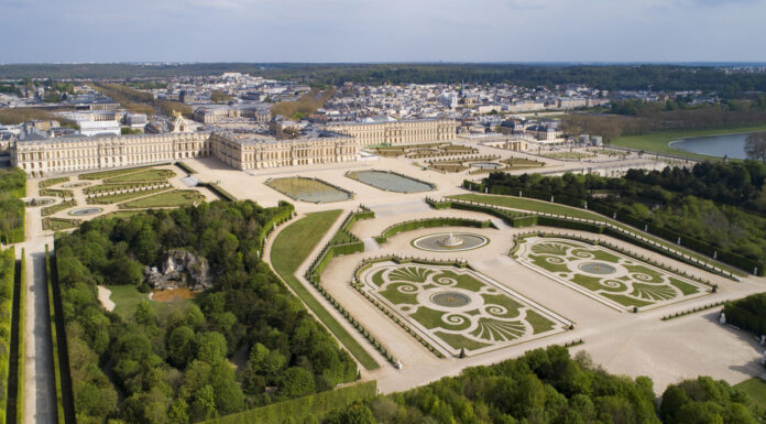 An aerial view of the Palace of Versailles, which will be the home to equestrian sports during the 2024 Paris Olympics