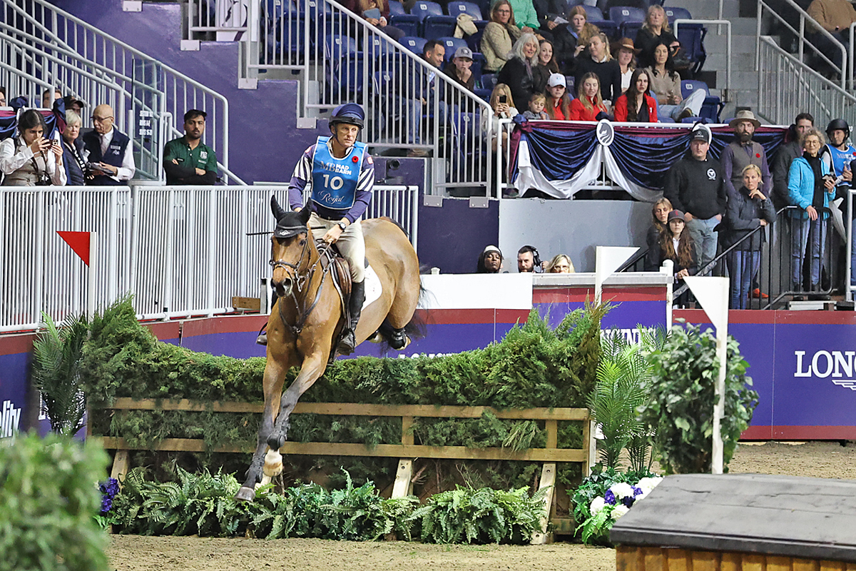 Boyd Martin from the USA finished second in the 2024 Royal Mad Barn Indoor Eventing Showcase with Catarin at the 2024 Royal Agricultural Winter Fair.