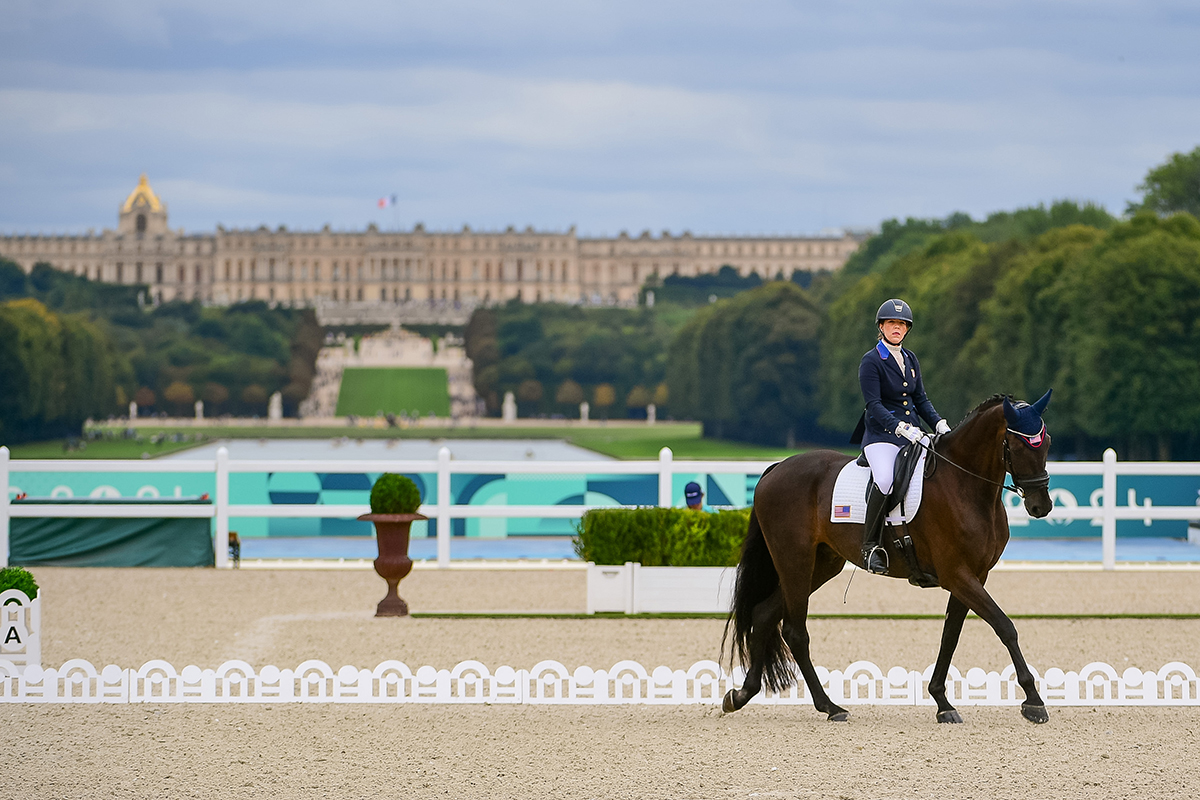 Three-time Paralympian Roxanne Trunnell and Fan Tastico H, competing for the U.S. Para Dressage Team at the Paris 2024 Paralympics