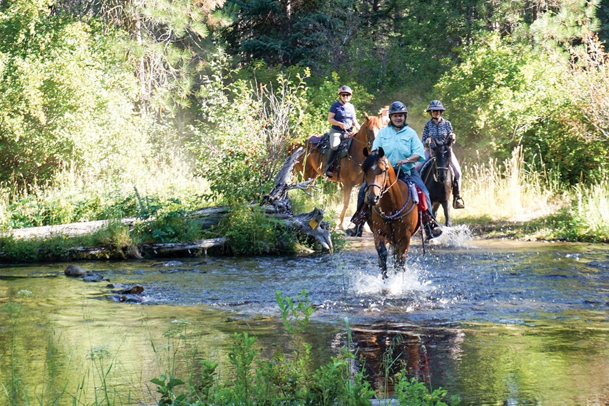 Trail riding through a river