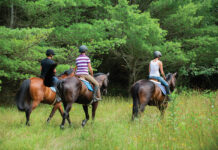 A group trail riding on a multi-use trail