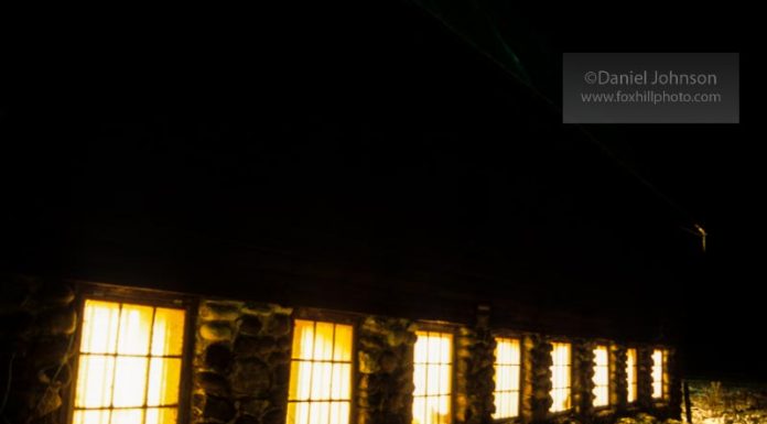 barn windows in the dark