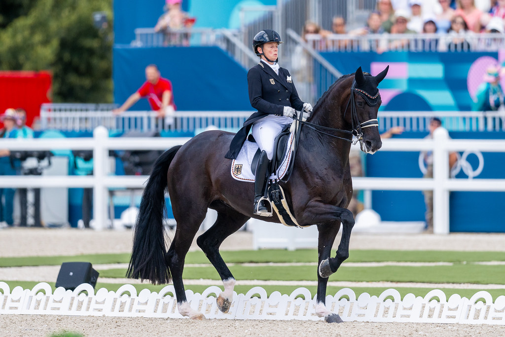 Isabell Werth, the most decorated Olympic equestrian of all time, and Wendy during the Dressage Team Final at the 2024 Paris Olympics