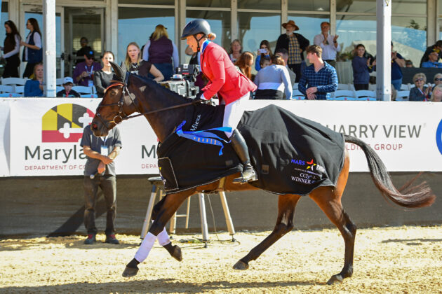 Victory gallop for 3* winner Sharon White and Jaguars Duende at the 2024 Maryland 5 Star