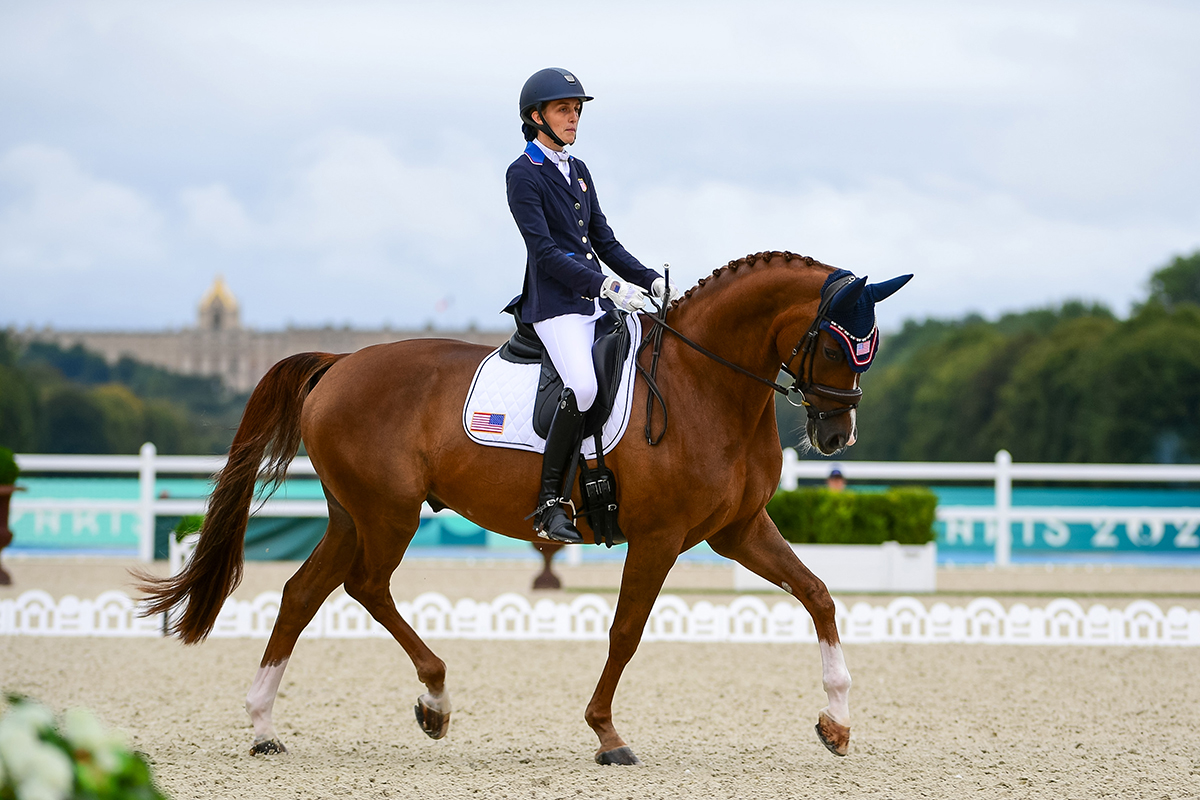 Fiona Howard and Diamond Dunes on one of their three gold-clinching rides for U.S. Para Dressage at the Paris 2024 Paralympics