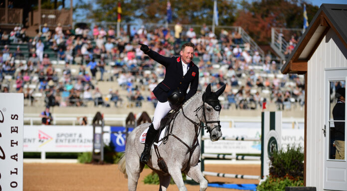 2024 Maryland Five Star winner Oliver Towend celebrates after clinching the win on Ballaghmor Class