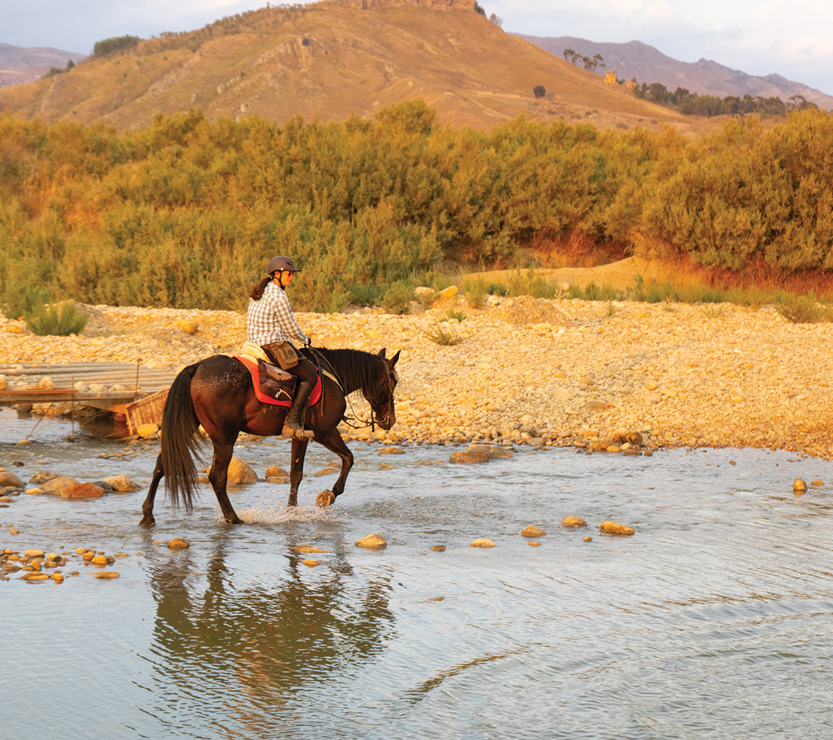 Shawn’s travel mate, Anne, during this horseback riding trek through Sicily on Romeo through the Monte Conca Nature Reserve