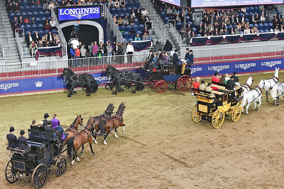 A Royal Winter Fair Horse Show coaching class competition viewed from one of the skyboxes.