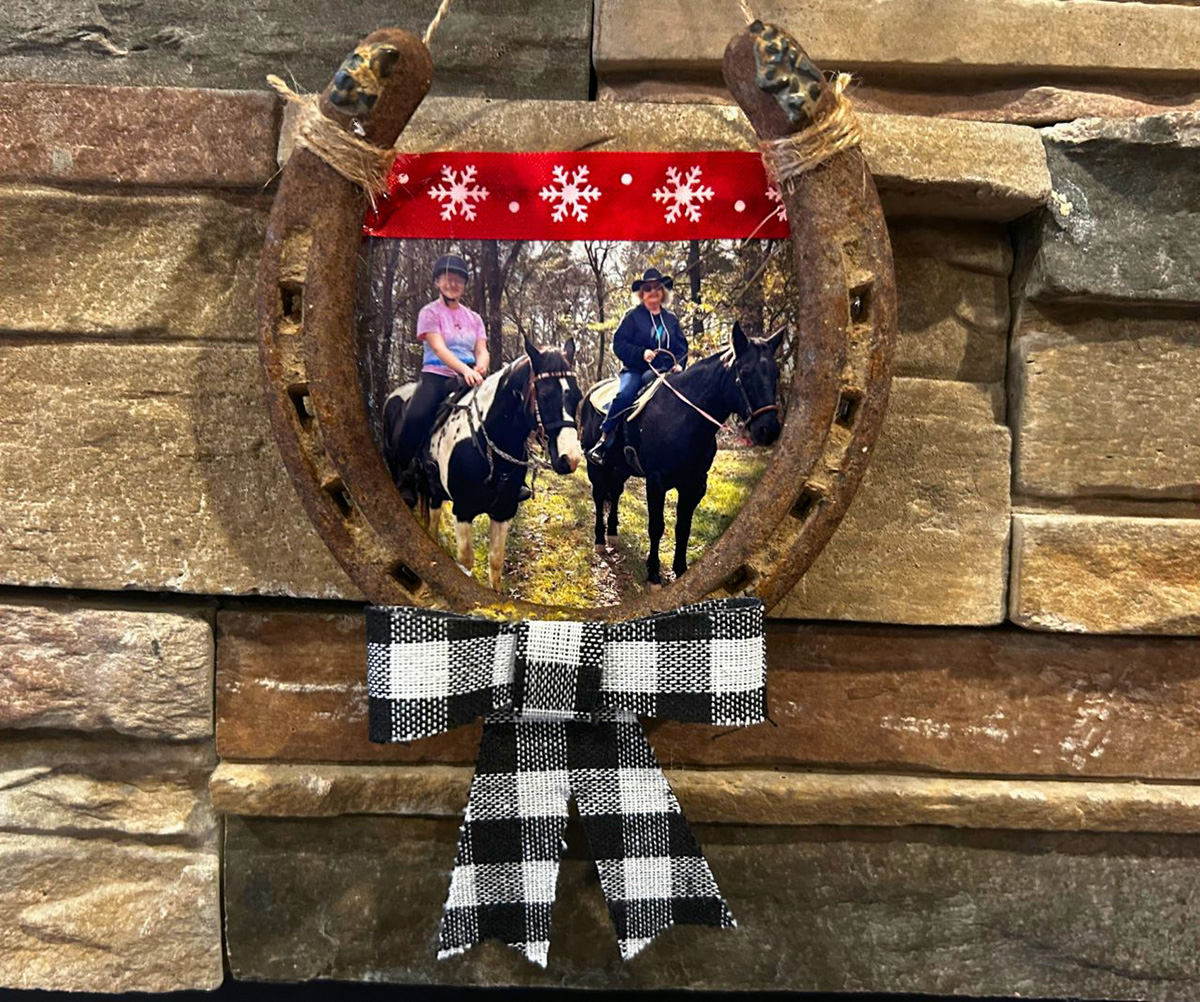 A DIY horsey Christmas gift made from a horseshoe.