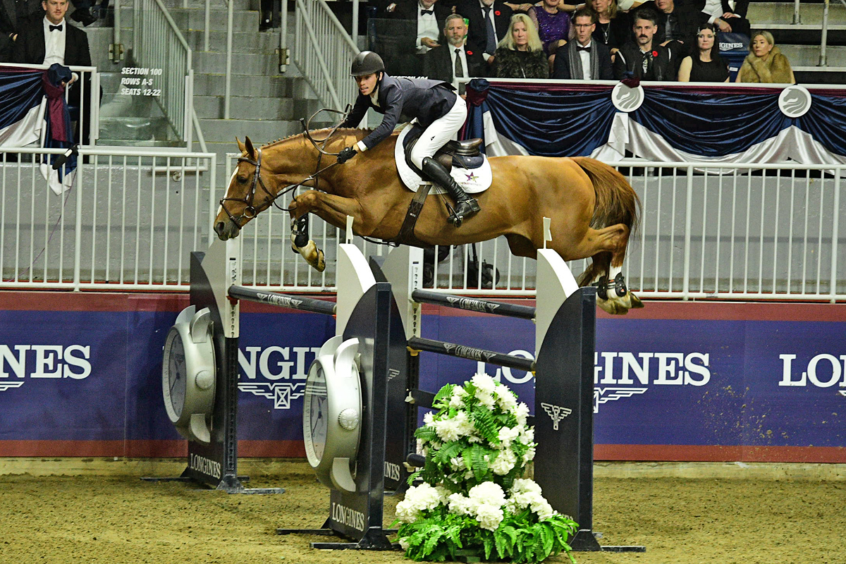 Alex Matz and Ikigai on their way to winning the FEI Toronto World Cup class at the 2024 Royal Fair. Matz won two other big classes and was named Leading International Rider.