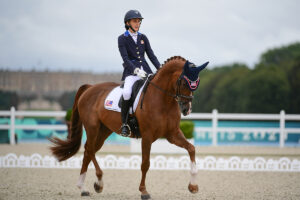 Fiona Howard and Diamond Dunes of the U.S. Paralympic Dressage Team at the Paris 2024 Paralympics