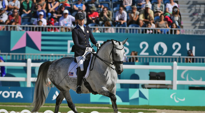 Kate Shoemaker and Vianne compete in para dressage at the 2024 Paris Paralympics