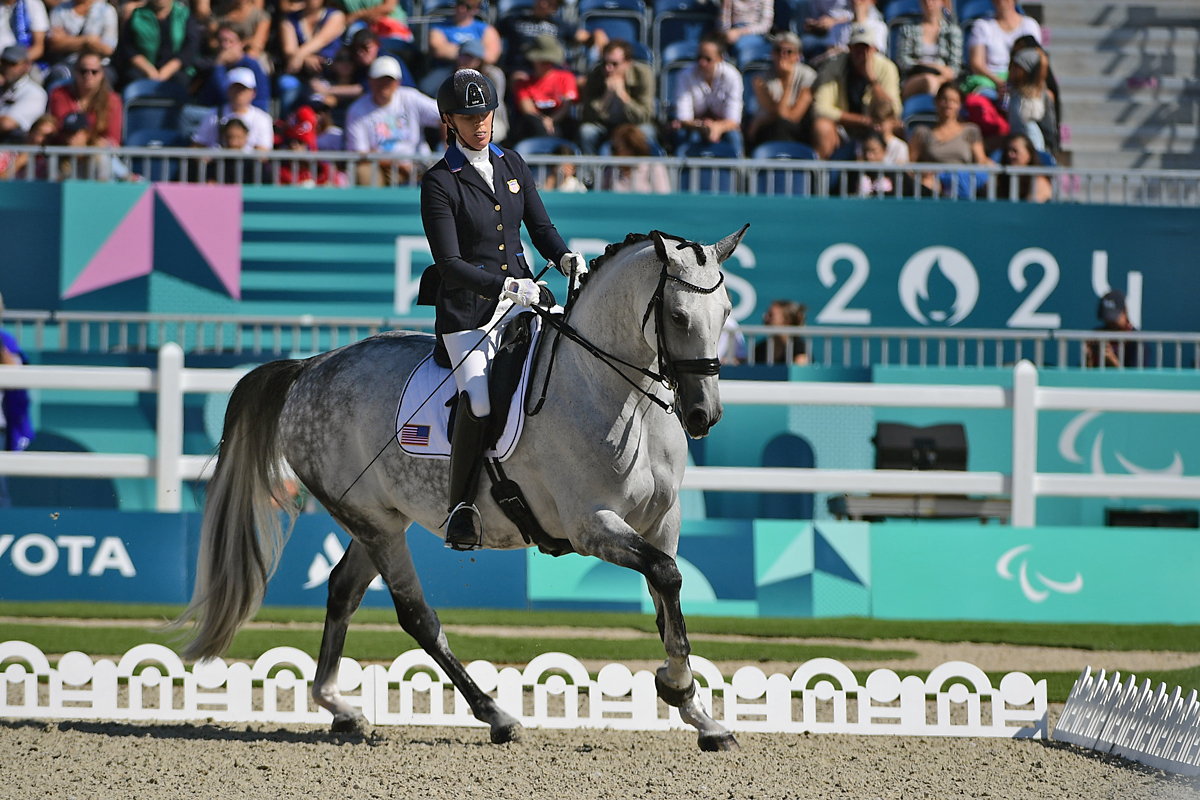 Kate Shoemaker and Vianne compete in para dressage at the 2024 Paris Paralympics