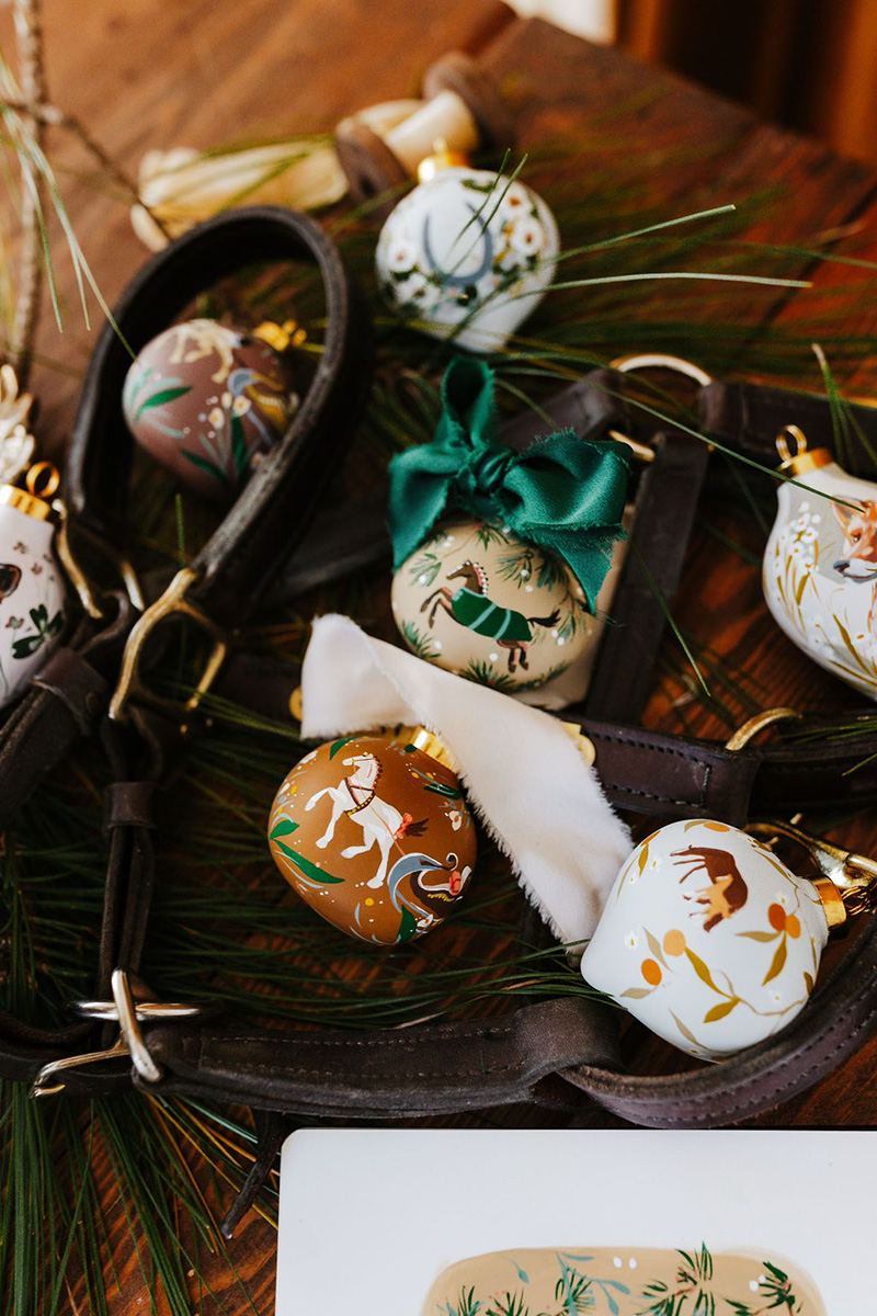 Hand-Painted Porcelain Ornaments by Equestrian Artist Larissa Ann, a great small business equestrian holiday gift.