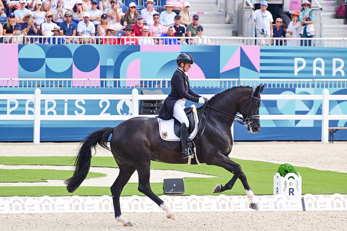 Isabell Werth (GER) and Wendy score 79.363 — the third highest score of the two days of Grand Prix Dressage at the 2024 Paris Olympics