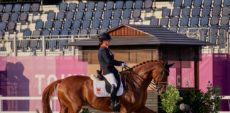 Sanne Voets (NED) and Demantur performing in dressage