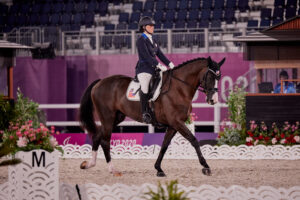 Roxanne Trunnell riding Dolton at the Tokyo Paralympics. The pair will look to repeat gold at the 2024 Paris Paralympics.