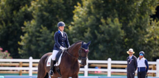 Roxie Trunnell and Fan Tastico H in para dressage team competition at the Paris 2024 Paralympics