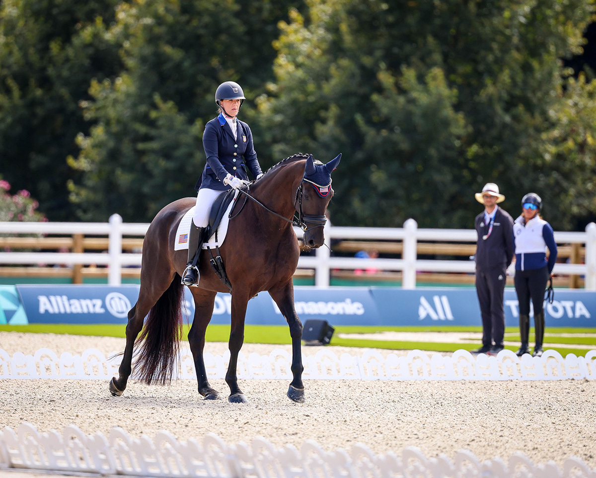 Roxie Trunnell and Fan Tastico H in para dressage team competition at the Paris 2024 Paralympics