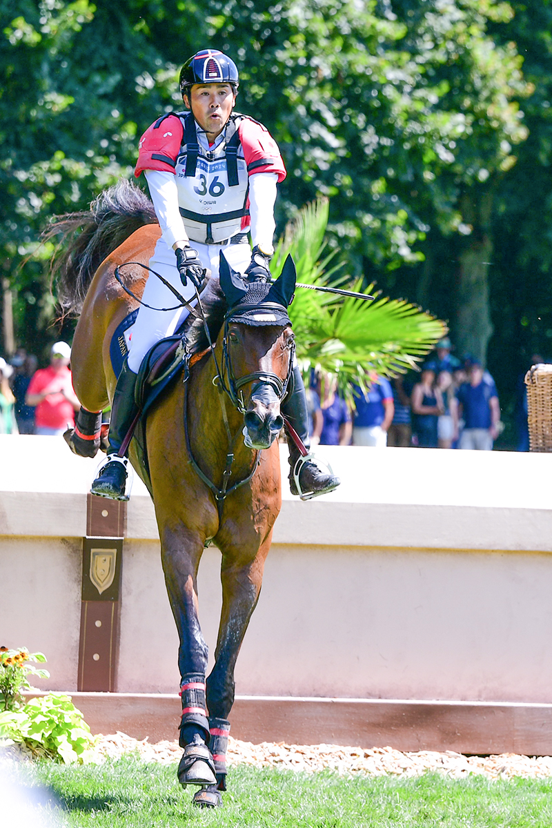 Yoshiaki Oiwa and MGH Grafton Street in the cross-country phase of eventing at the 2024 Paris Olympics